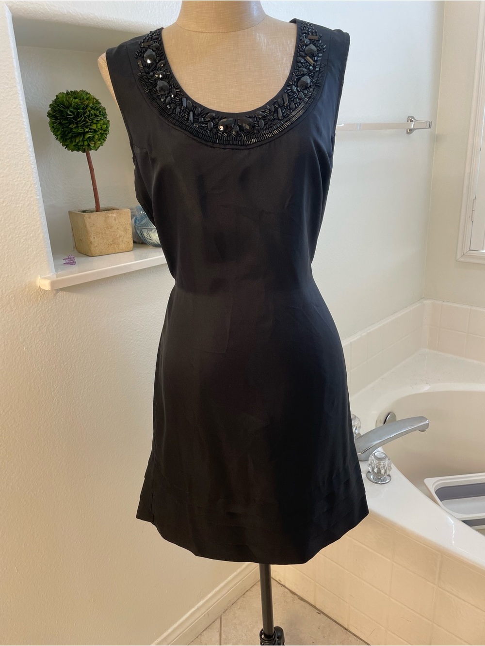 Black Beaded Neckline 100% silk Dress formal cocktail